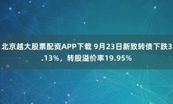 北京越大股票配资APP下载 9月23日新致转债下跌3.13%，转股溢价率19.95%